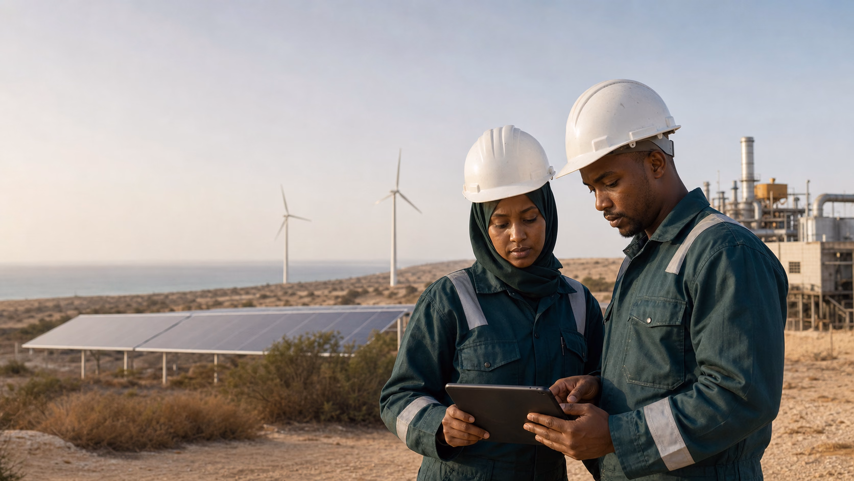 Somali engineers at an integrated energy site